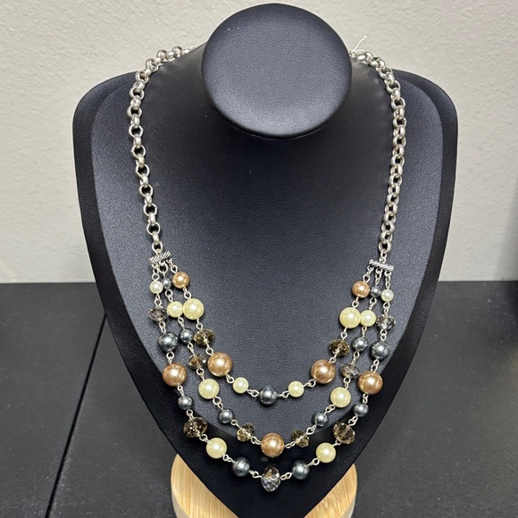 Source Unknown Jewelry - Elegant Multi-Color Faux Pearl Silver Tone Layered Beaded Necklace